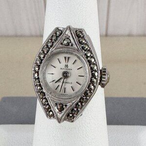 Vintage Swiss Bucherer 800 Silver Marcasite Ring Watch